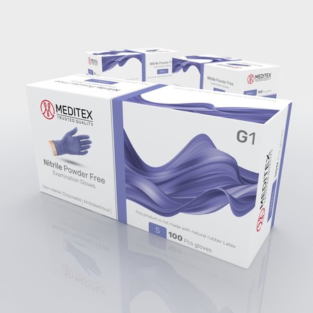 MEDITEX Nitrile Exam Gloves, 4 mil Palm, Latex Free, Powder-Free, Violet Blue, 100 Pk, Size S S